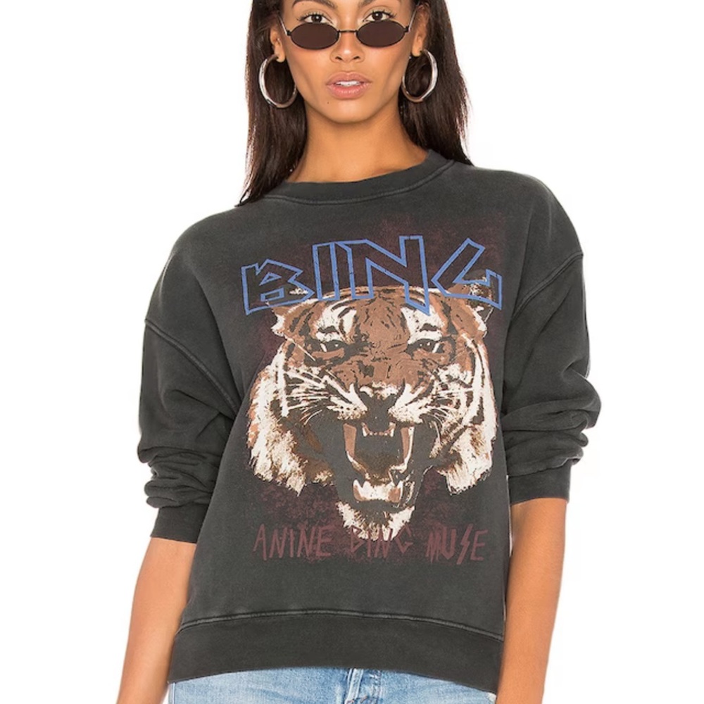 Anine Bing Tiger Sweatshirt in Black / faded black